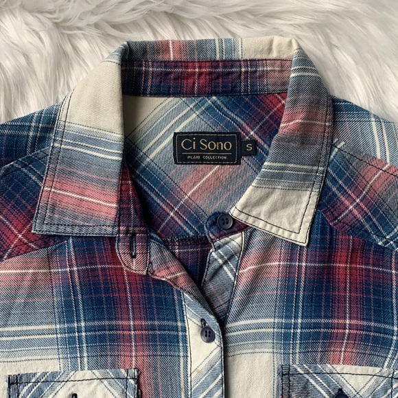 Ci Sono by Cavalini 100% Cotton Button Down Plaid Collection - Picture 4 of 7